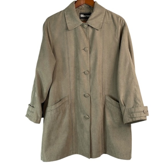 Vintage Y2K Marcona Chamois Jacket Olive Green Perforated Seams Size L - Picture 1 of 13